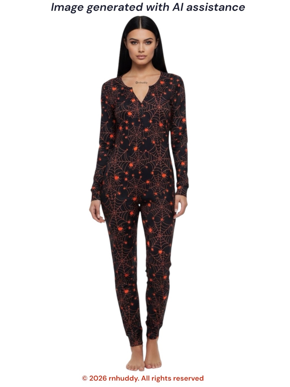 ShoSho S black orange spiderweb Halloween catsuit PJ jumpsuit